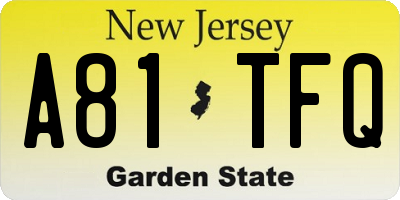 NJ license plate A81TFQ