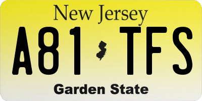 NJ license plate A81TFS