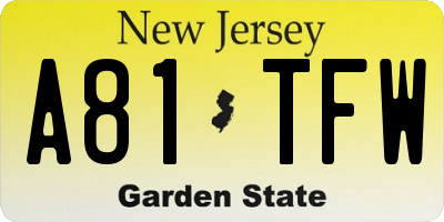 NJ license plate A81TFW