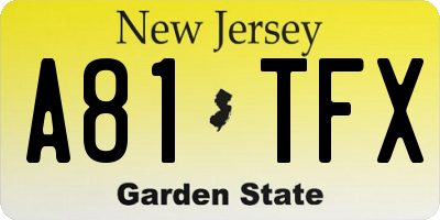 NJ license plate A81TFX
