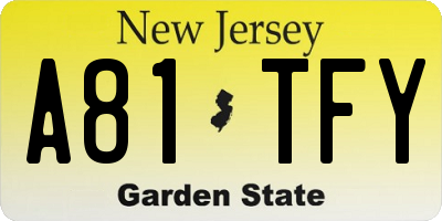 NJ license plate A81TFY