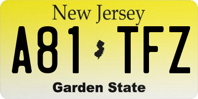 NJ license plate A81TFZ