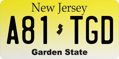 NJ license plate A81TGD