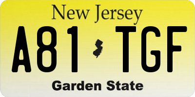 NJ license plate A81TGF