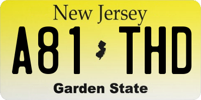 NJ license plate A81THD