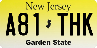 NJ license plate A81THK