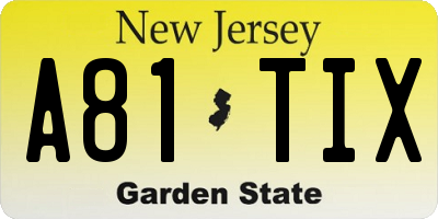 NJ license plate A81TIX