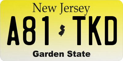 NJ license plate A81TKD