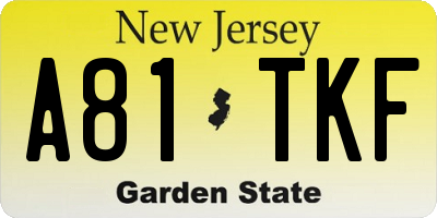 NJ license plate A81TKF
