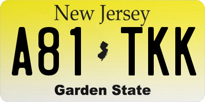NJ license plate A81TKK