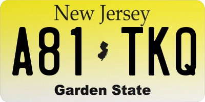 NJ license plate A81TKQ