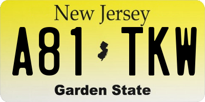 NJ license plate A81TKW