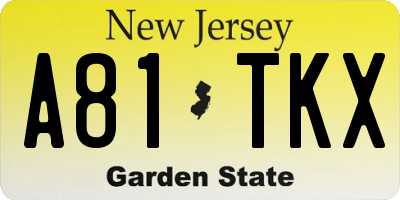 NJ license plate A81TKX