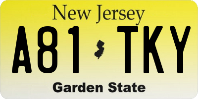 NJ license plate A81TKY