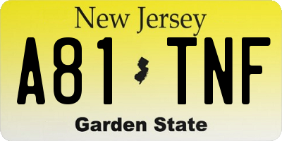 NJ license plate A81TNF