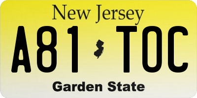 NJ license plate A81TOC