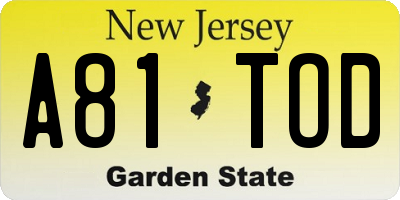 NJ license plate A81TOD