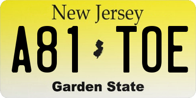 NJ license plate A81TOE