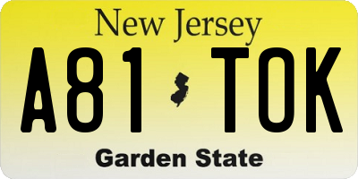 NJ license plate A81TOK