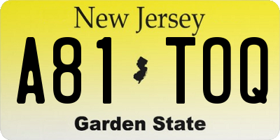 NJ license plate A81TOQ