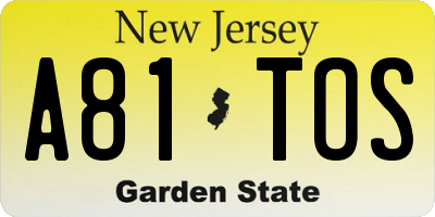NJ license plate A81TOS