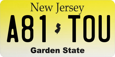 NJ license plate A81TOU