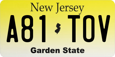 NJ license plate A81TOV