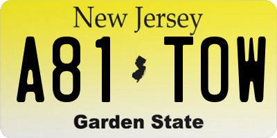 NJ license plate A81TOW
