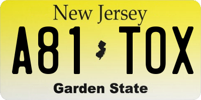 NJ license plate A81TOX
