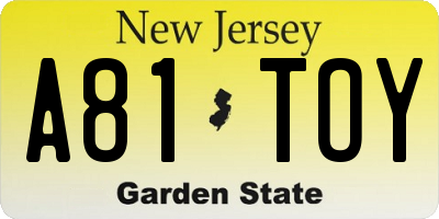 NJ license plate A81TOY