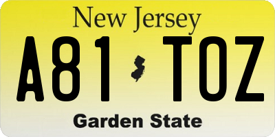 NJ license plate A81TOZ