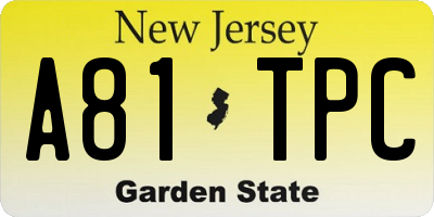 NJ license plate A81TPC