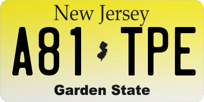 NJ license plate A81TPE