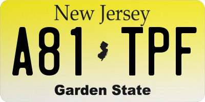 NJ license plate A81TPF