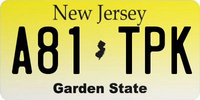 NJ license plate A81TPK