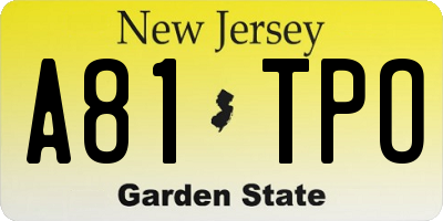 NJ license plate A81TPO