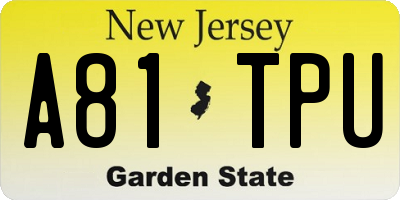 NJ license plate A81TPU