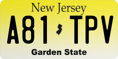 NJ license plate A81TPV