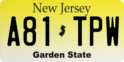 NJ license plate A81TPW