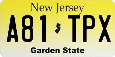 NJ license plate A81TPX