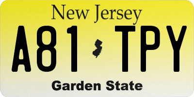 NJ license plate A81TPY