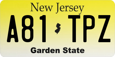 NJ license plate A81TPZ