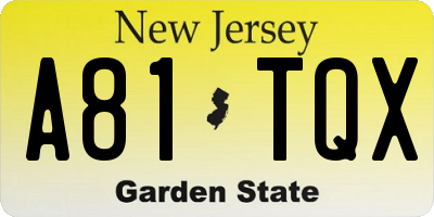 NJ license plate A81TQX