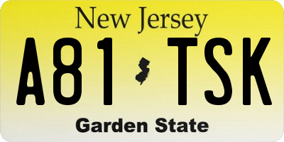 NJ license plate A81TSK