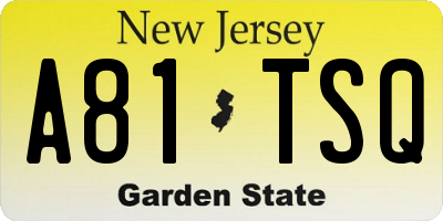 NJ license plate A81TSQ