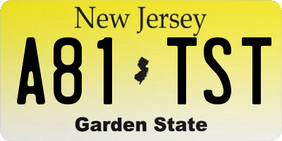 NJ license plate A81TST