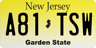 NJ license plate A81TSW