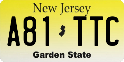 NJ license plate A81TTC