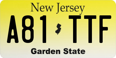 NJ license plate A81TTF