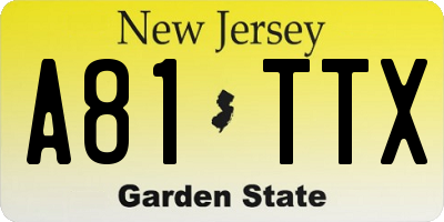 NJ license plate A81TTX